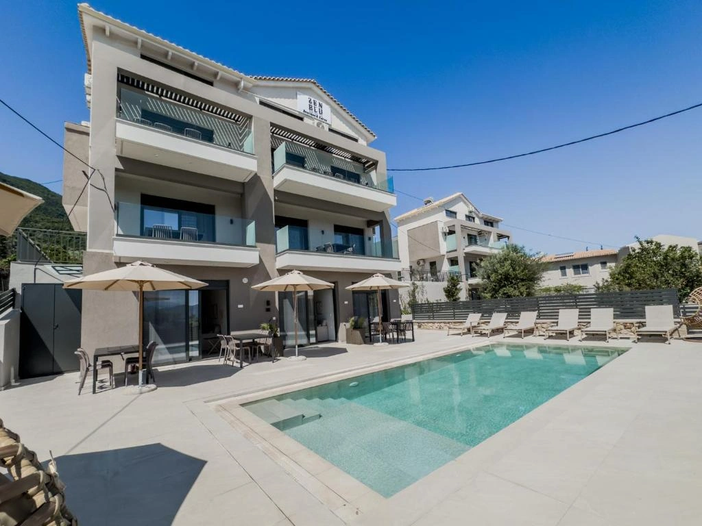 Close-up of the pristine turquoise pool water