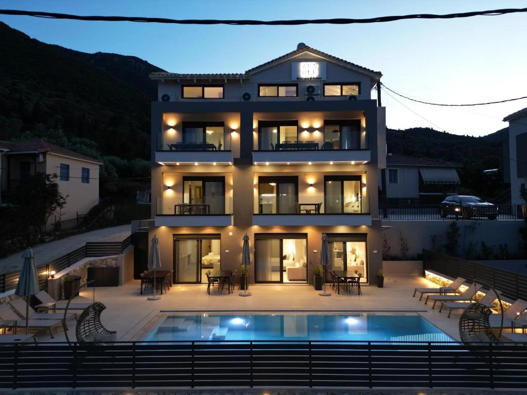 Luxury lounge area by the pool in Nikiana Lefkada