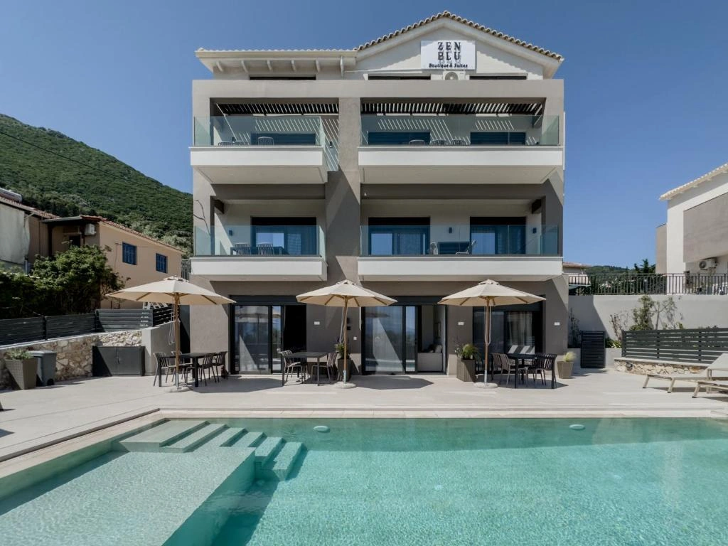 Zen Blu exterior architecture at sunset